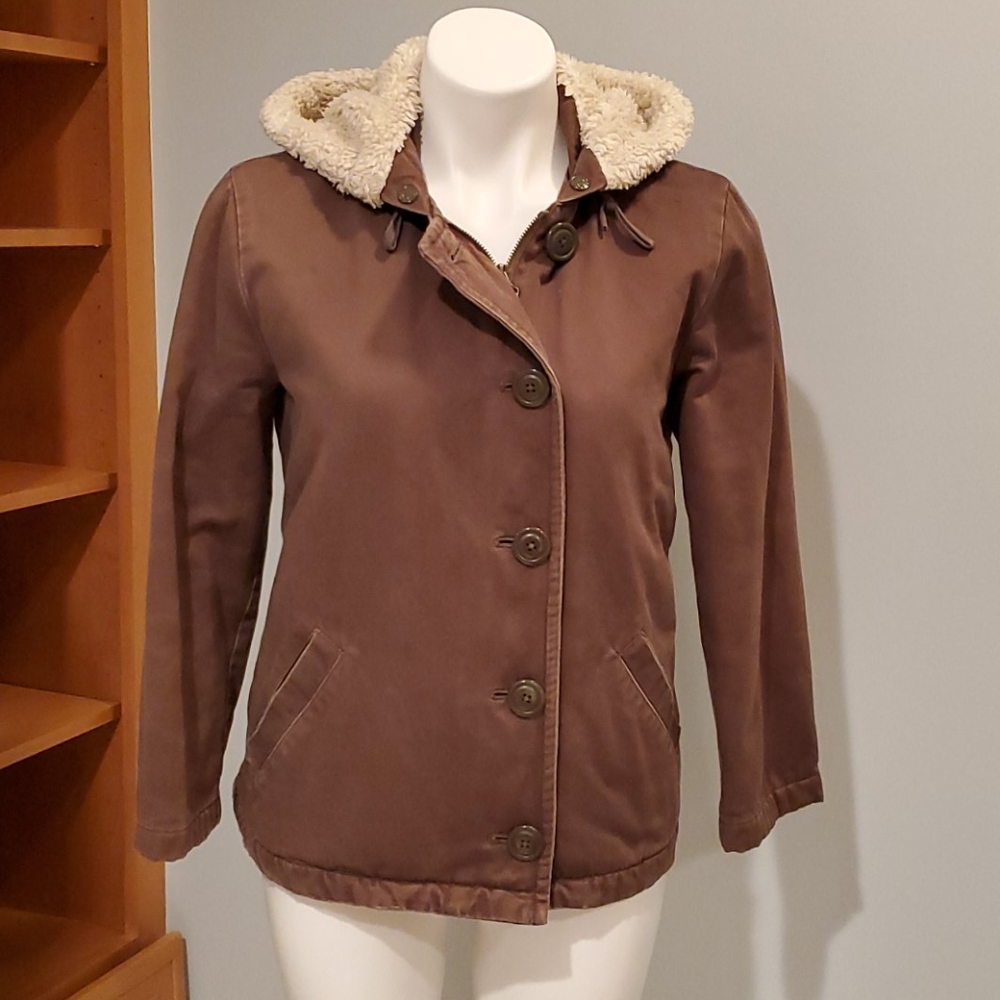 J Crew Brown Utility Coat with Sherpa Hood - Picture 2 of 14